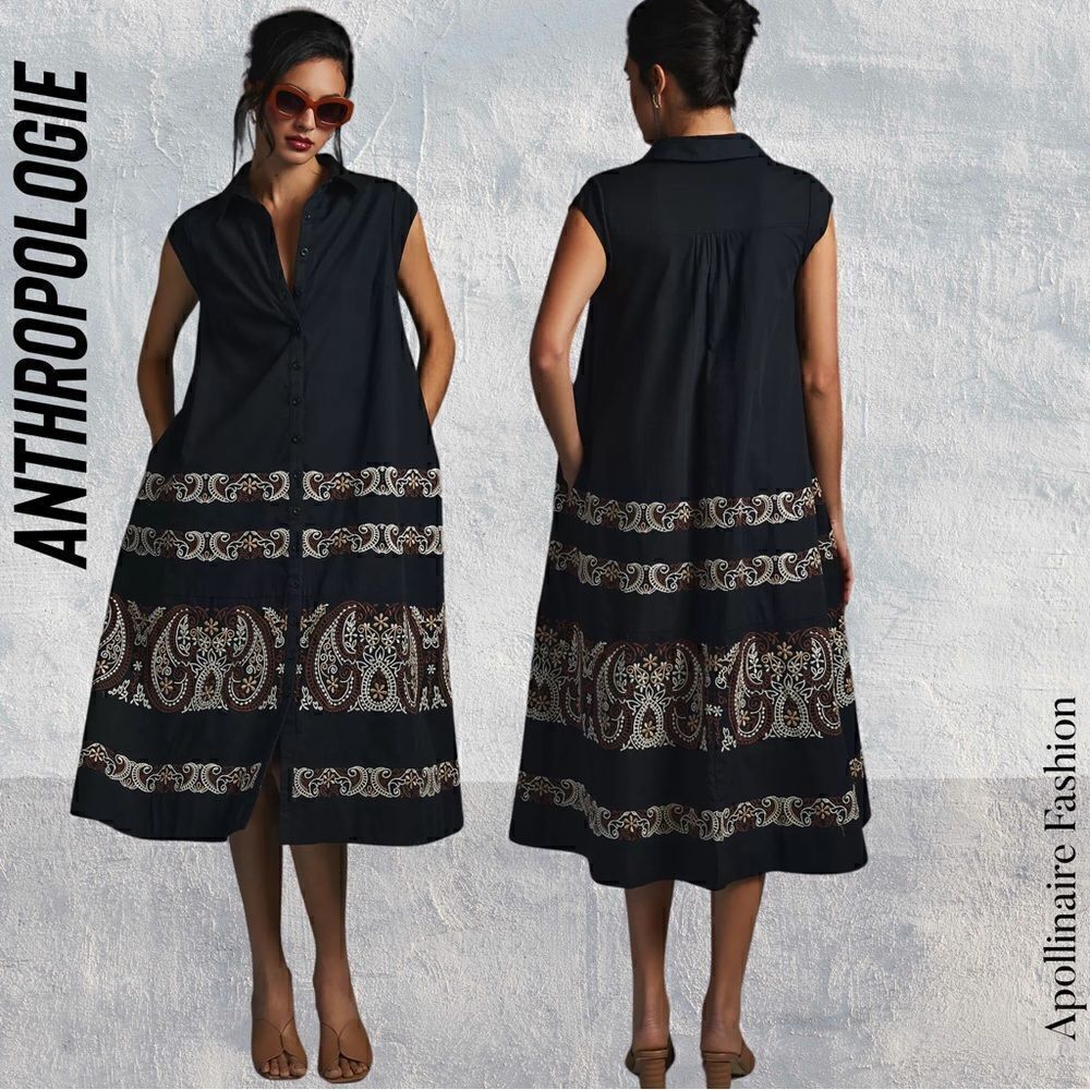 ANTHROPOLOGIE EMBROIDERED SHIRTDRESS SLEEVELESS MEDIUM NEW